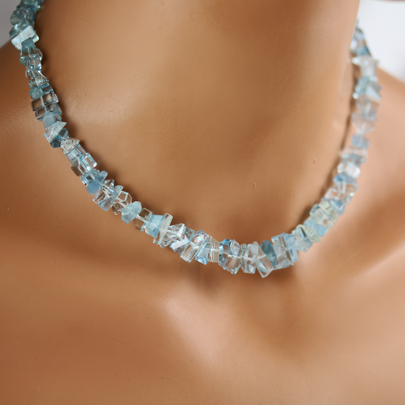 Aquamarine And Diamond Necklace And Earring Set In K Gold